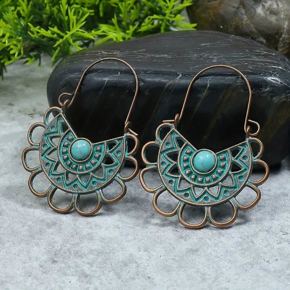 NEW pair BOHO retro turquoise earrings, dangle earrings trendy vintage jewelry